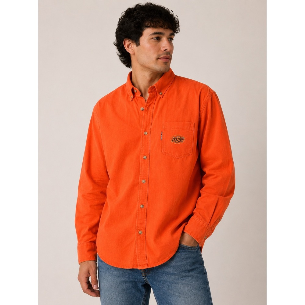 Red Oak Sportswear‎ Orange OSU Cowboys Button Up Shirt Size Small |A1